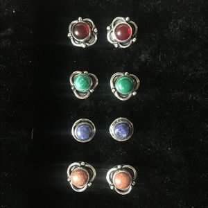 Semi precious stone post earrings in silver